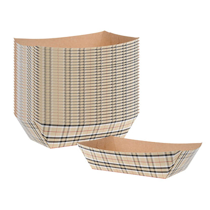 Bio Tek 2 lb Plaid Paper #200 Food Tray / Boat - 6 1/2" x 3 3/4" x 2 1/4" - 50 count box