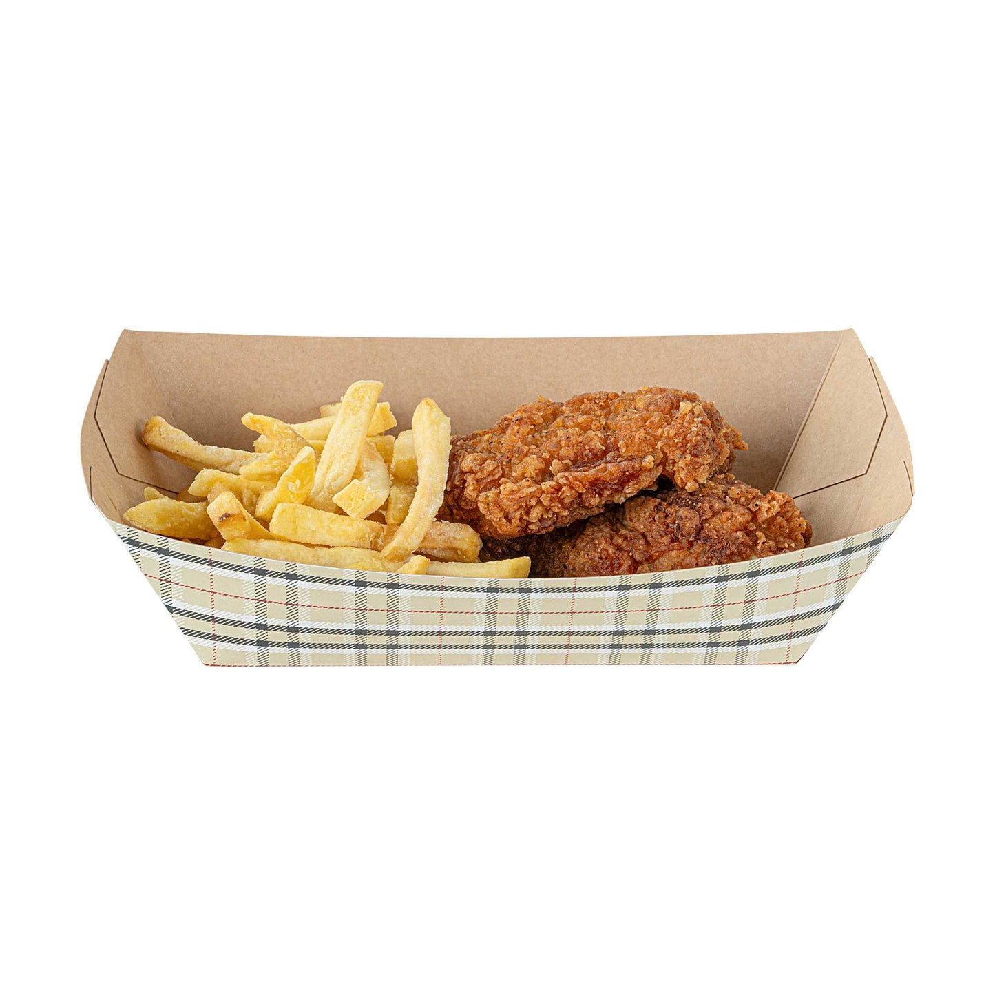 Bio Tek 2 lb Plaid Paper #200 Food Tray / Boat - 6 1/2" x 3 3/4" x 2 1/4" - 50 count box