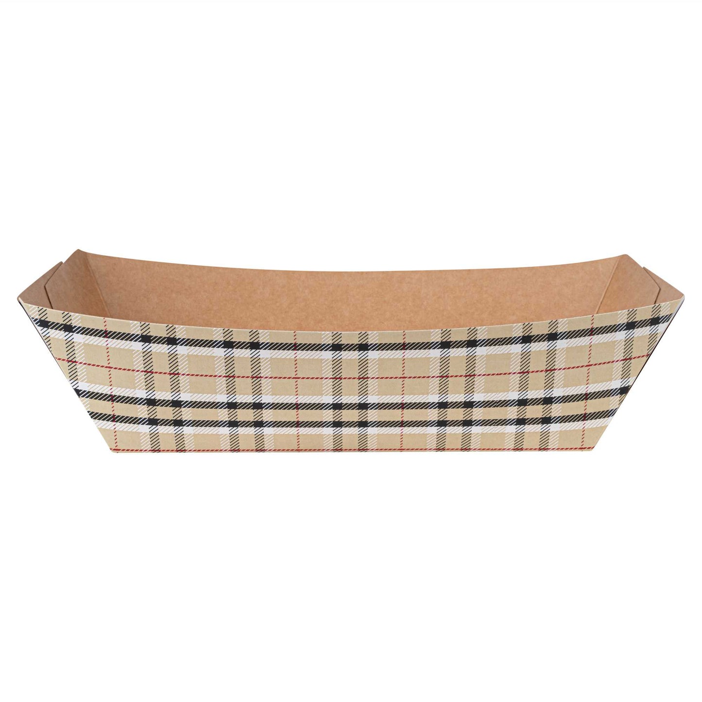 Bio Tek 2 lb Plaid Paper #200 Food Tray / Boat - 6 1/2" x 3 3/4" x 2 1/4" - 50 count box