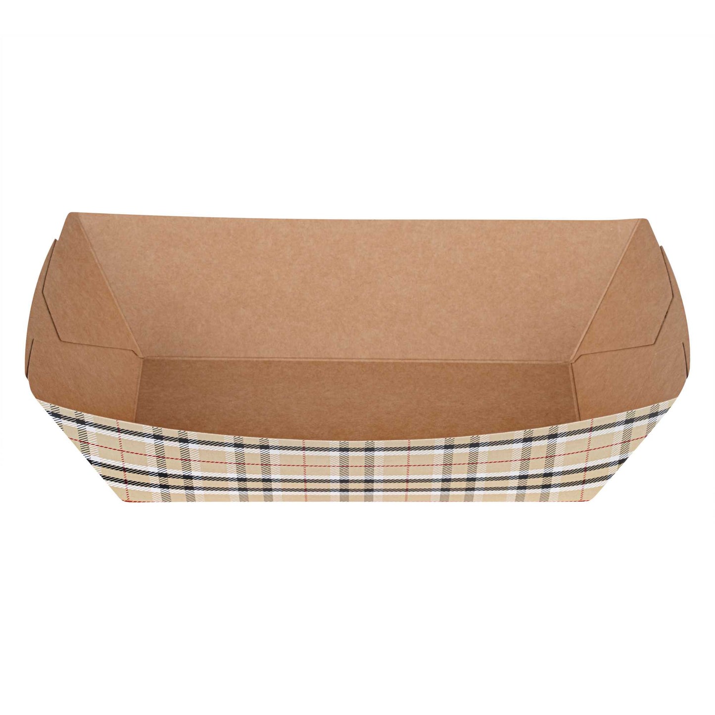 Bio Tek 2 lb Plaid Paper #200 Food Tray / Boat - 6 1/2" x 3 3/4" x 2 1/4" - 50 count box