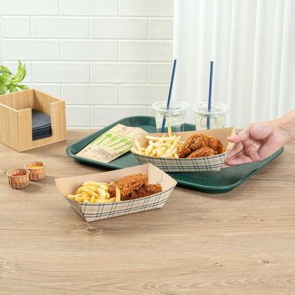 Bio Tek 2 lb Plaid Paper #200 Food Tray / Boat - 6 1/2" x 3 3/4" x 2 1/4" - 50 count box