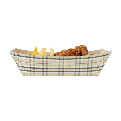 Bio Tek 2 lb Plaid Paper #200 Food Tray / Boat - 6 1/2" x 3 3/4" x 2 1/4" - 200 count box