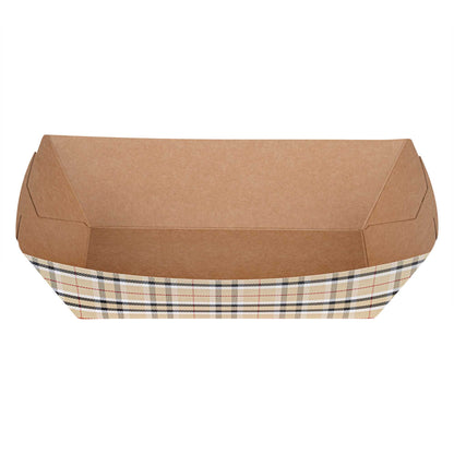 Bio Tek 2 lb Plaid Paper #200 Food Tray / Boat - 6 1/2" x 3 3/4" x 2 1/4" - 200 count box