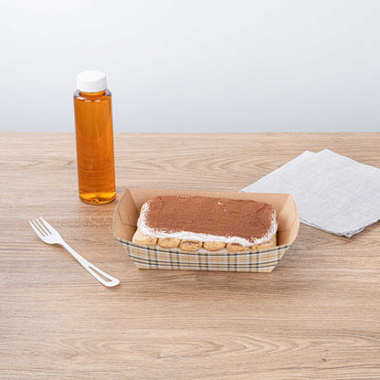 Bio Tek 2 lb Plaid Paper #200 Food Tray / Boat - 6 1/2" x 3 3/4" x 2 1/4" - 200 count box