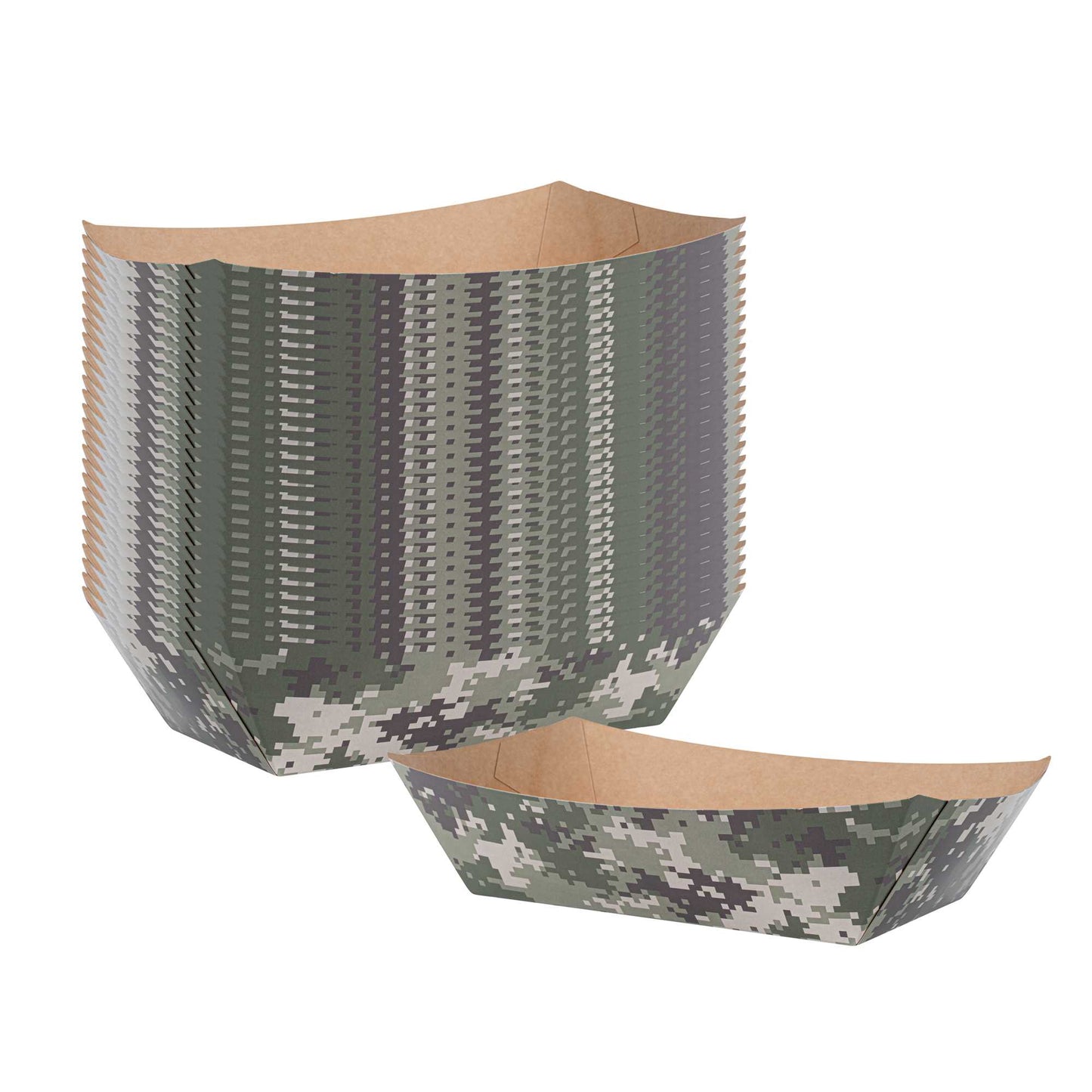 Bio Tek 2 lb Camouflage Paper #200 Food Tray / Boat - 6 1/2" x 3 3/4" x 2 1/4" - 200 count box