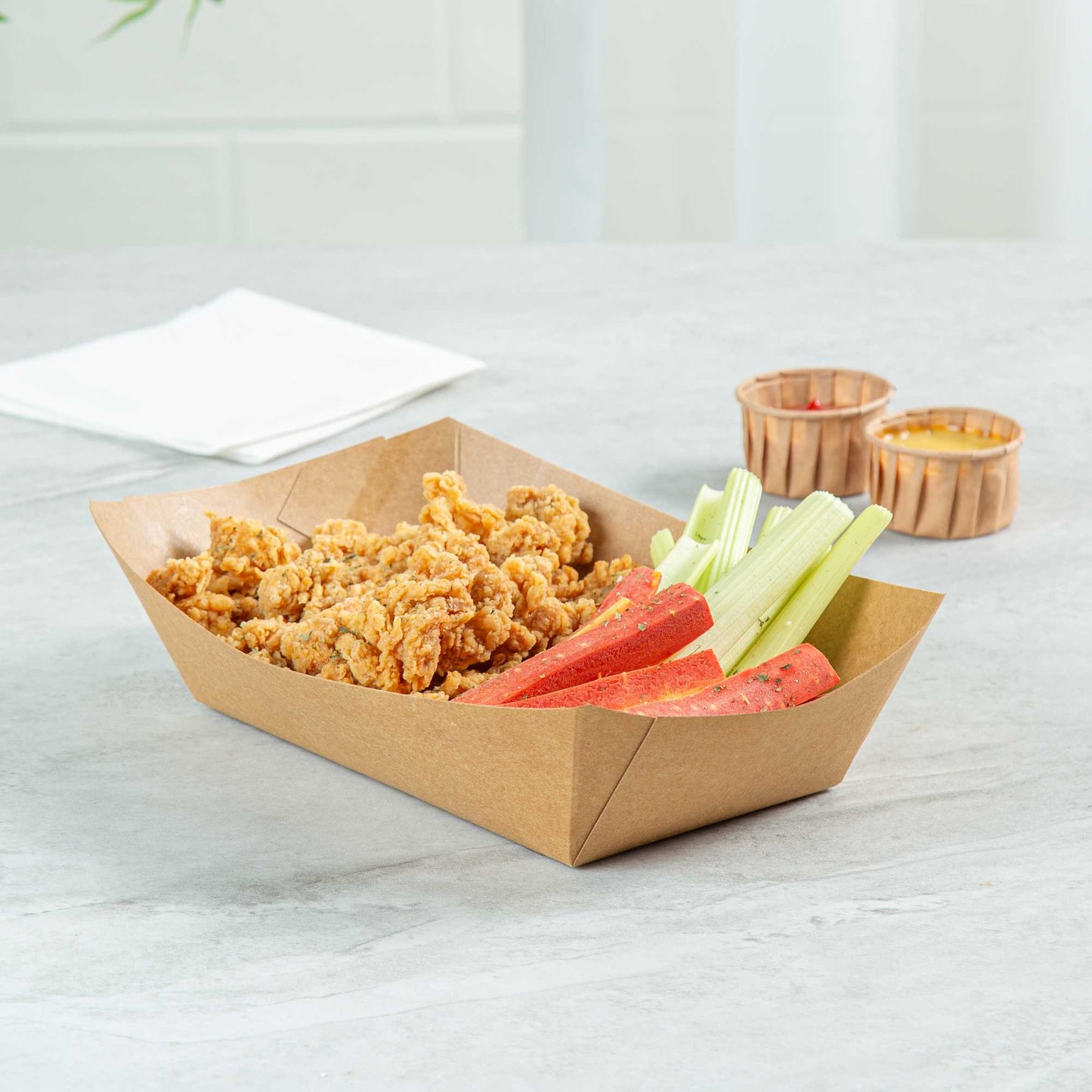 Bio Tek 2 lb Kraft Paper #200 Food Tray / Boat - 6 1/2" x 3 3/4" x 2 1/4" - 50 count box