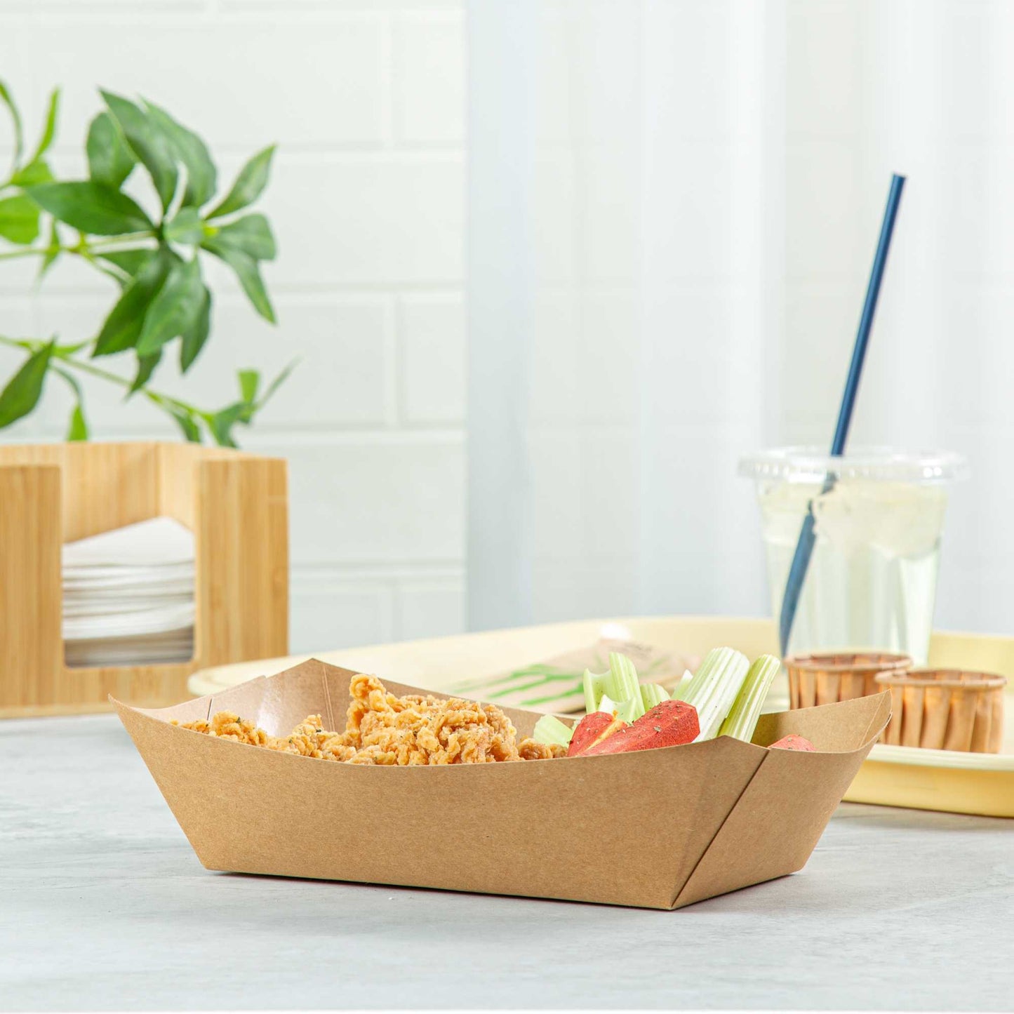 Bio Tek 2 lb Kraft Paper #200 Food Tray / Boat - 6 1/2" x 3 3/4" x 2 1/4" - 50 count box