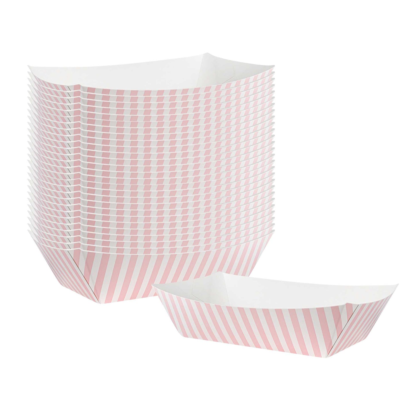 Bio Tek 2 lb Pink and White Stripe Paper #200 Food Tray / Boat - 6 1/2" x 3 3/4" x 2 1/4" - 50 count box