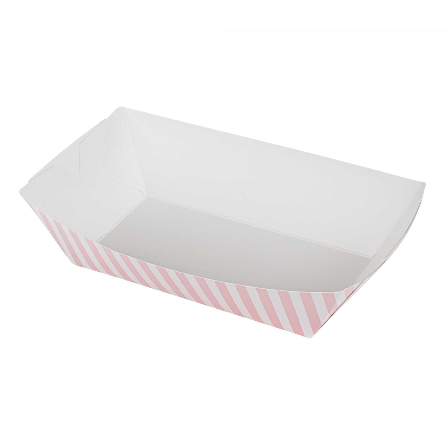 Bio Tek 2 lb Pink and White Stripe Paper #200 Food Tray / Boat - 6 1/2" x 3 3/4" x 2 1/4" - 50 count box