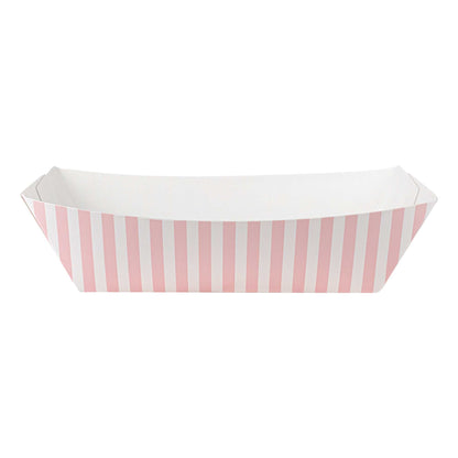 Bio Tek 2 lb Pink and White Stripe Paper #200 Food Tray / Boat - 6 1/2" x 3 3/4" x 2 1/4" - 200 count box
