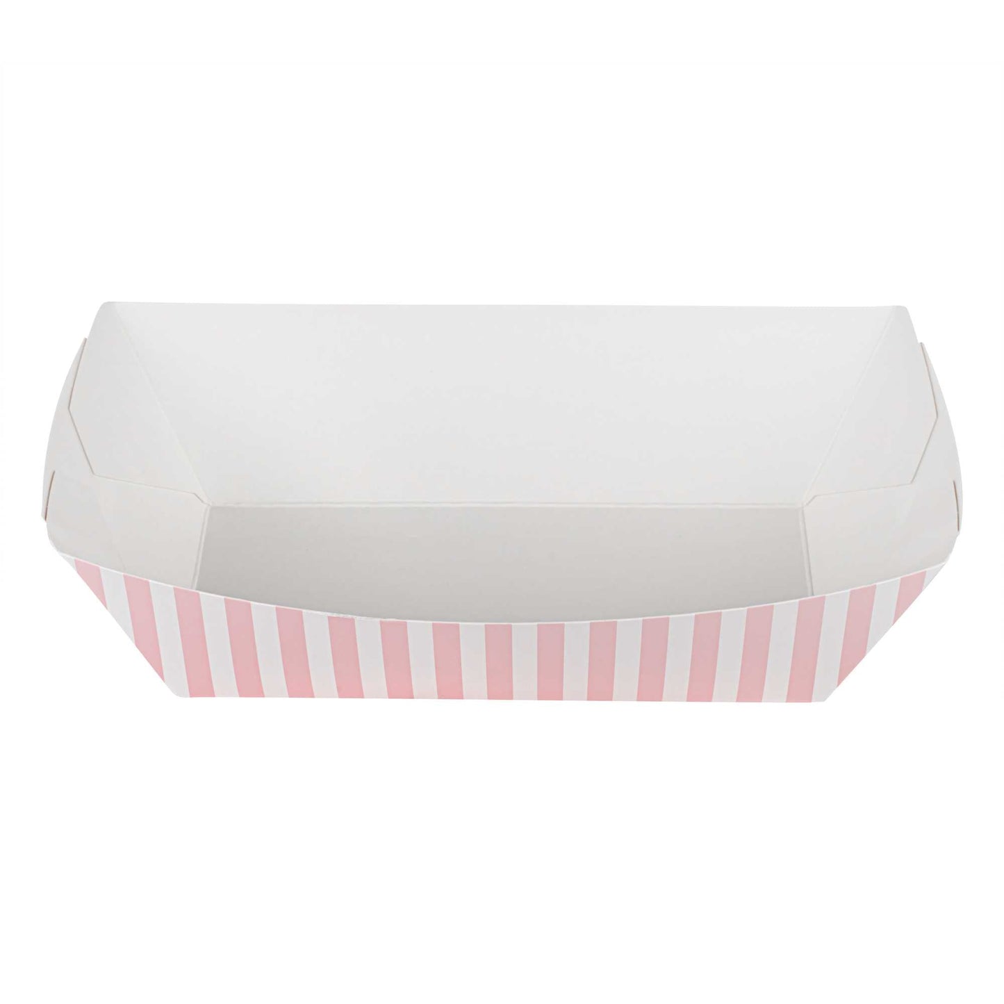 Bio Tek 2 lb Pink and White Stripe Paper #200 Food Tray / Boat - 6 1/2" x 3 3/4" x 2 1/4" - 200 count box