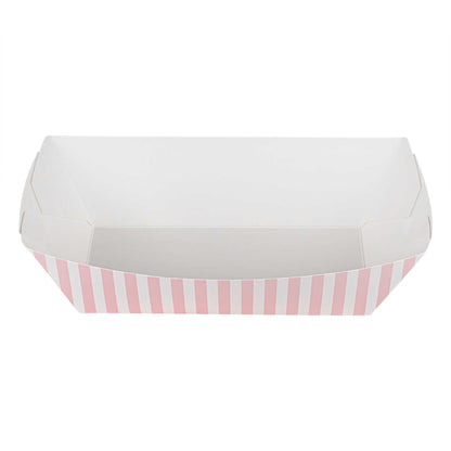 Bio Tek 2 lb Pink and White Stripe Paper #200 Food Tray / Boat - 6 1/2" x 3 3/4" x 2 1/4" - 200 count box
