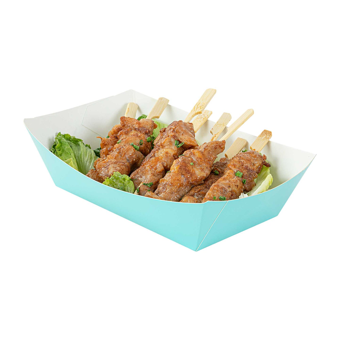 Bio Tek 2 lb Turquoise Paper #200 Food Tray / Boat - 6 1/2" x 3 3/4" x 2 1/4" - 50 count box