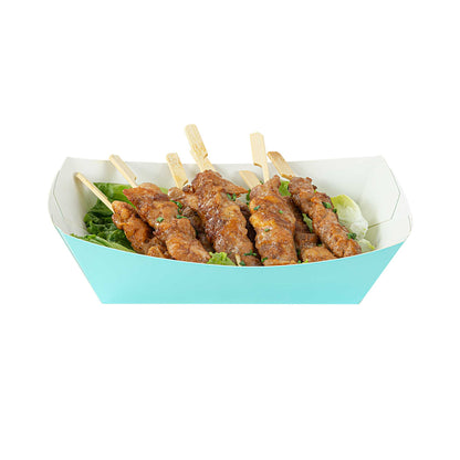 Bio Tek 2 lb Turquoise Paper #200 Food Tray / Boat - 6 1/2" x 3 3/4" x 2 1/4" - 50 count box