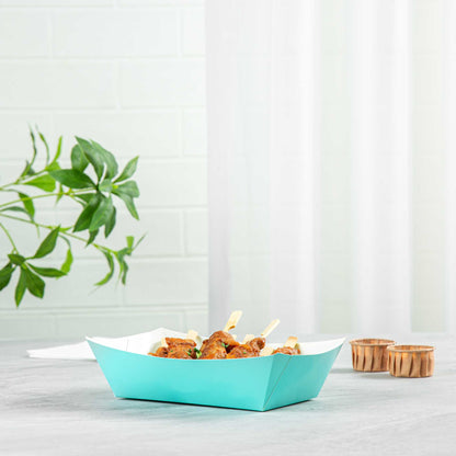 Bio Tek 2 lb Turquoise Paper #200 Food Tray / Boat - 6 1/2" x 3 3/4" x 2 1/4" - 50 count box