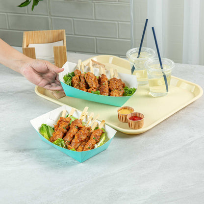 Bio Tek 2 lb Turquoise Paper #200 Food Tray / Boat - 6 1/2" x 3 3/4" x 2 1/4" - 50 count box