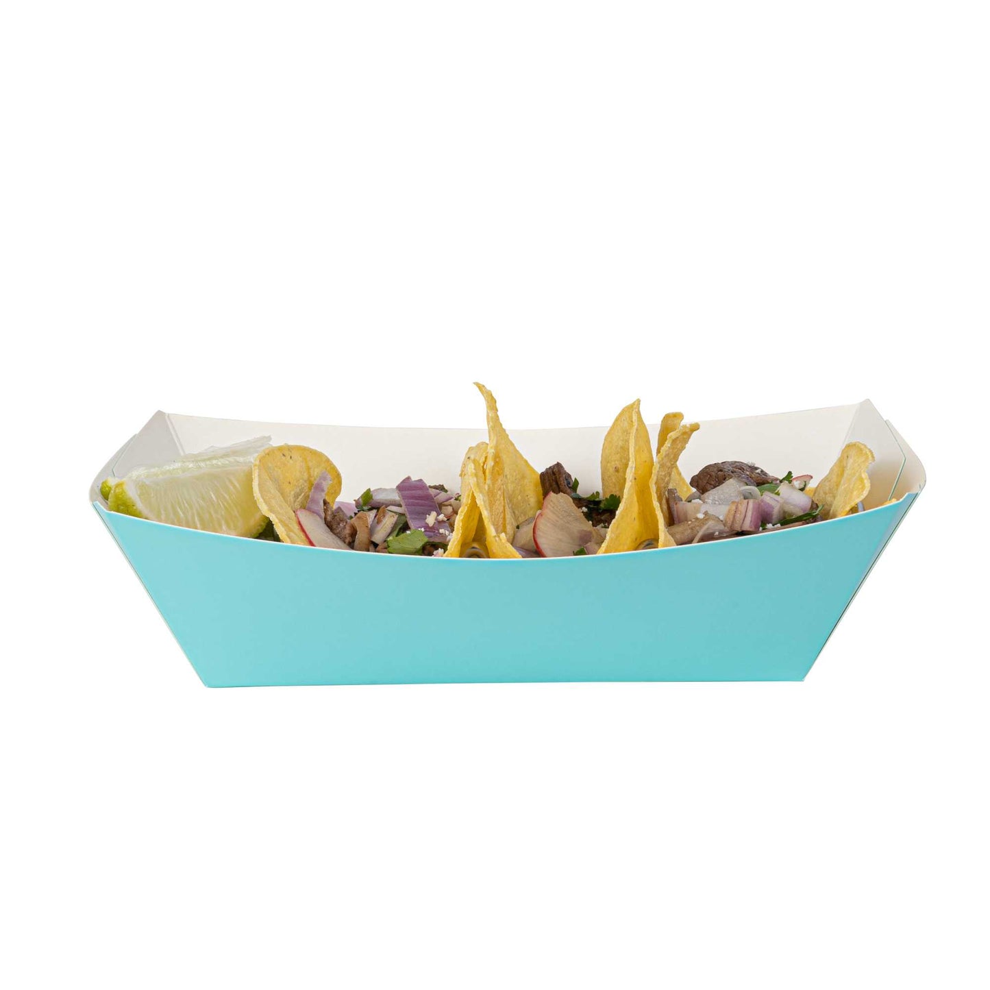 Bio Tek 2 lb Turquoise Paper #200 Food Tray / Boat - 6 1/2" x 3 3/4" x 2 1/4" - 200 count box