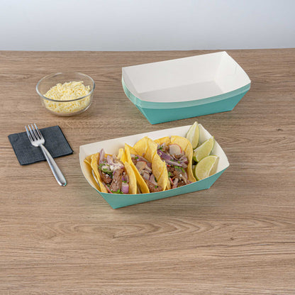 Bio Tek 2 lb Turquoise Paper #200 Food Tray / Boat - 6 1/2" x 3 3/4" x 2 1/4" - 200 count box