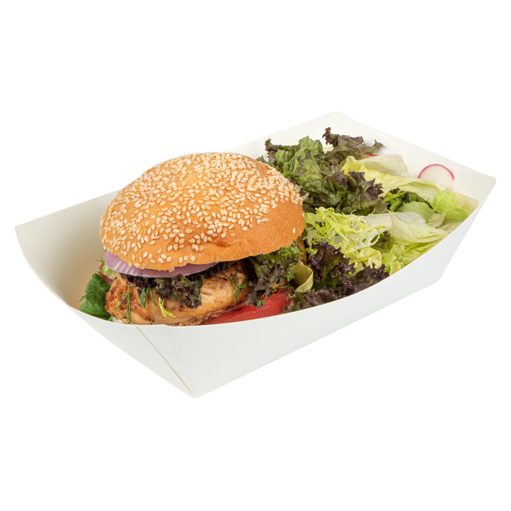 Bio Tek 2 lb White Paper #200 Food Tray / Boat - 6 1/2" x 3 3/4" x 2 1/4" - 200 count box