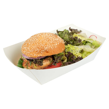 Bio Tek 2 lb White Paper #200 Food Tray / Boat - 6 1/2" x 3 3/4" x 2 1/4" - 50 count box