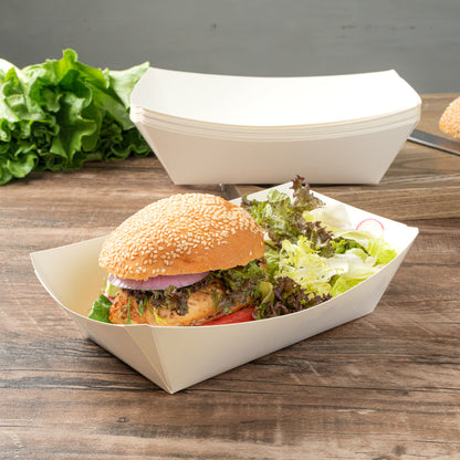 Bio Tek 2 lb White Paper #200 Food Tray / Boat - 6 1/2" x 3 3/4" x 2 1/4" - 50 count box