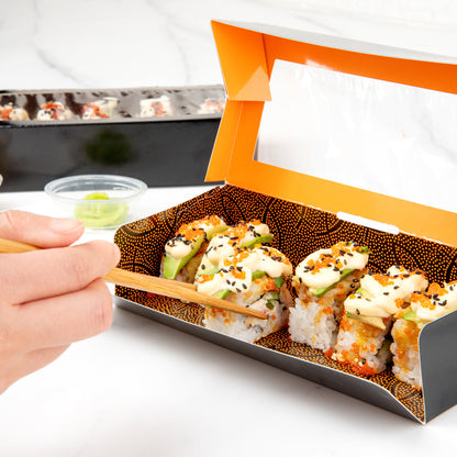 Sakura Vision Black Paper Medium Window Sushi Box - 8" x 3 1/2" x 1 3/4" - 200 count box