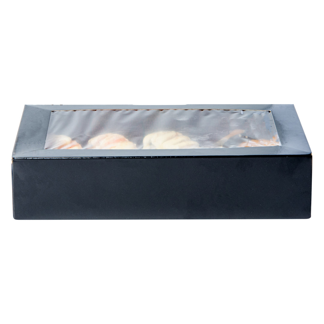 Sakura Vision Black Paper Large Window Sushi Box - 8" x 4 3/4" x 1 3/4" - 50 count box