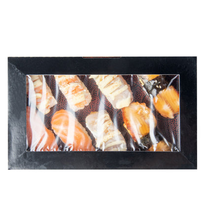 Sakura Vision Black Paper Large Window Sushi Box - 8" x 4 3/4" x 1 3/4" - 200 count box