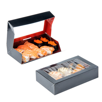 Sakura Vision Black Paper Large Window Sushi Box - 8" x 4 3/4" x 1 3/4" - 200 count box