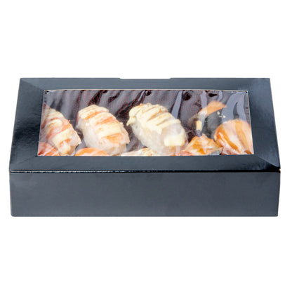 Sakura Vision Black Paper Large Window Sushi Box - 8" x 4 3/4" x 1 3/4" - 200 count box