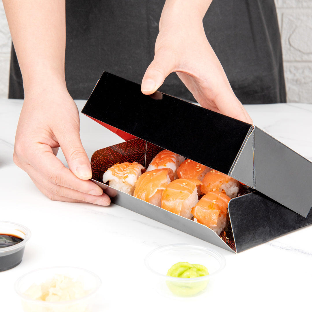Sakura Vision Black Paper Large Window Sushi Box - 8" x 4 3/4" x 1 3/4" - 200 count box