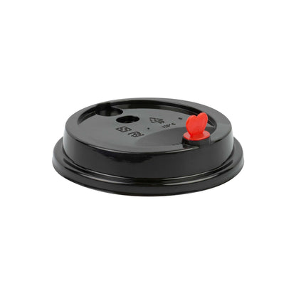 Restpresso Black Plastic Coffee Cup Lid - Fits 8, 12, 16 and 20 oz, with Red Heart Plug - 50 count box