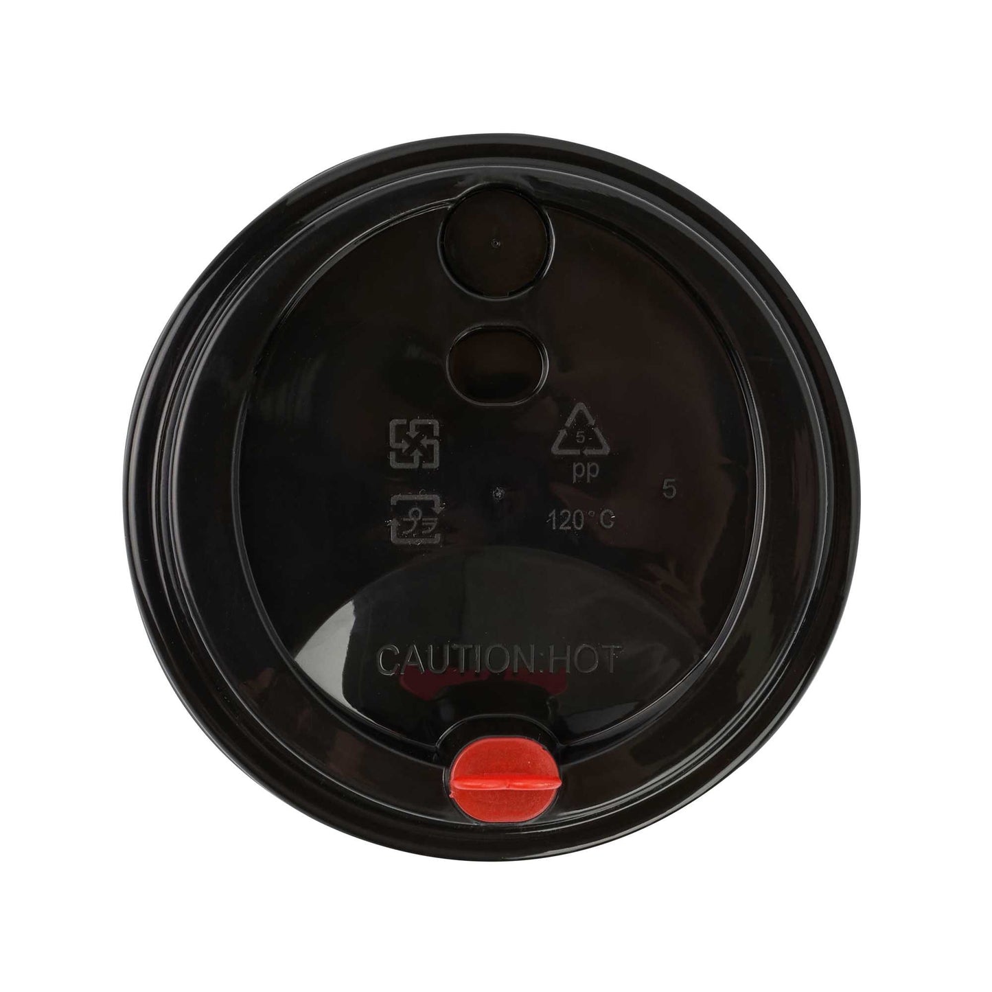Restpresso Black Plastic Coffee Cup Lid - Fits 8, 12, 16 and 20 oz, with Red Heart Plug - 50 count box
