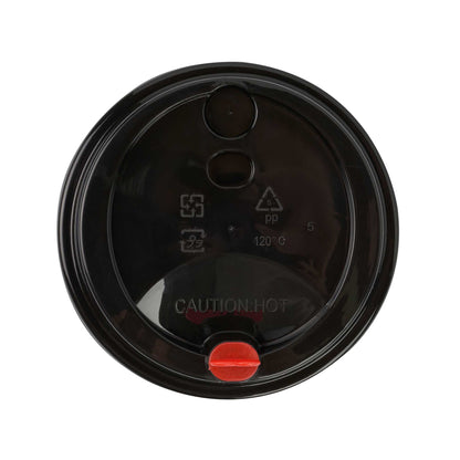 Restpresso Black Plastic Coffee Cup Lid - Fits 8, 12, 16 and 20 oz, with Red Heart Plug - 500 count box