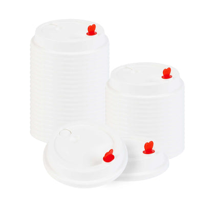 Restpresso White Plastic Coffee Cup Lid - Fits 8, 12, 16 and 20 oz, with Red Heart Plug - 50 count box