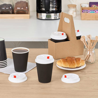 Restpresso White Plastic Coffee Cup Lid - Fits 8, 12, 16 and 20 oz, with Red Heart Plug - 50 count box
