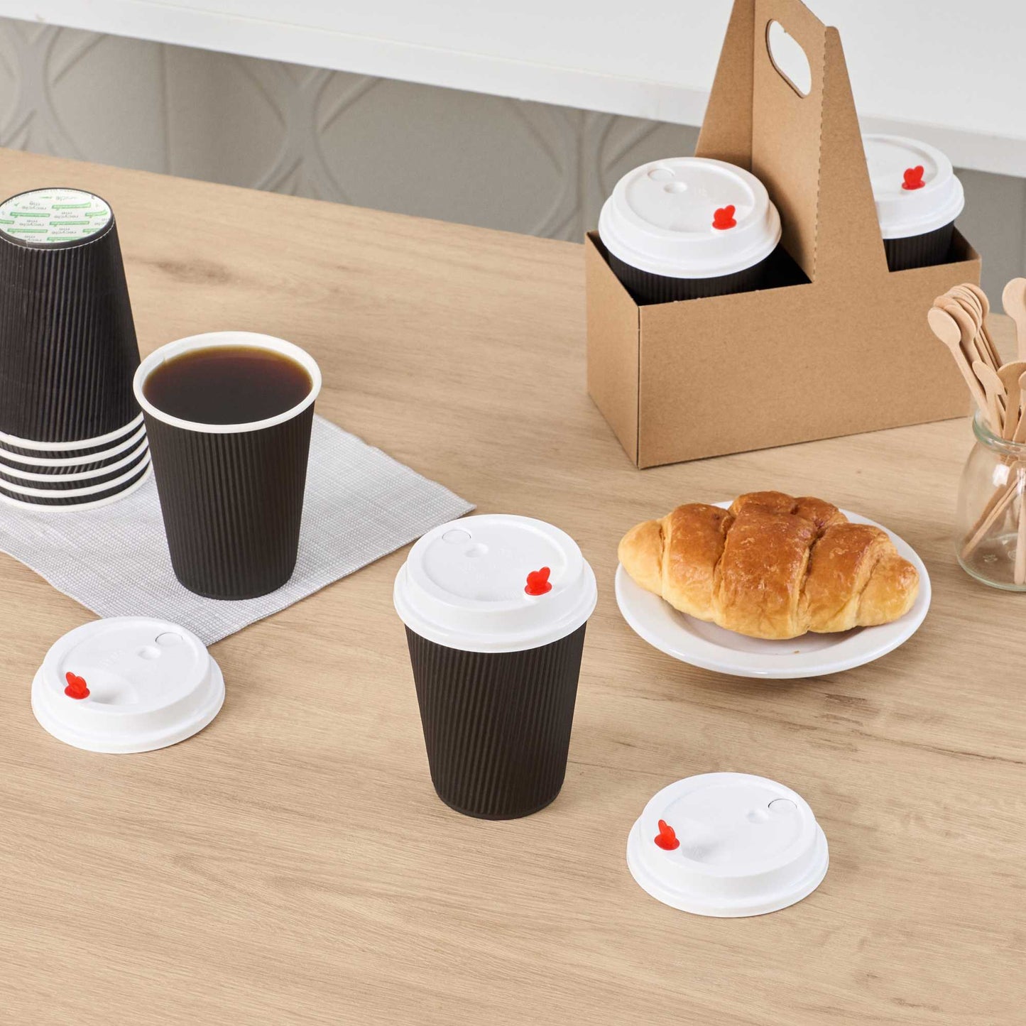 Restpresso White Plastic Coffee Cup Lid - Fits 8, 12, 16 and 20 oz, with Red Heart Plug - 50 count box