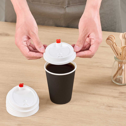 Restpresso White Plastic Coffee Cup Lid - Fits 8, 12, 16 and 20 oz, with Red Heart Plug - 500 count box