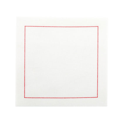 Luxenap Ecru Cloth Cocktail Napkin - Red Stitch, Organic, Disposable - 4 1/2" x 4 1/2" - 50 count box