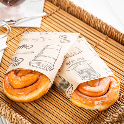 Gastronomia Kraft Paper Coffee Shop Wrap and Pastry Liner - Cup of Joe, Greaseproof - 12" x 12" - 500 count box