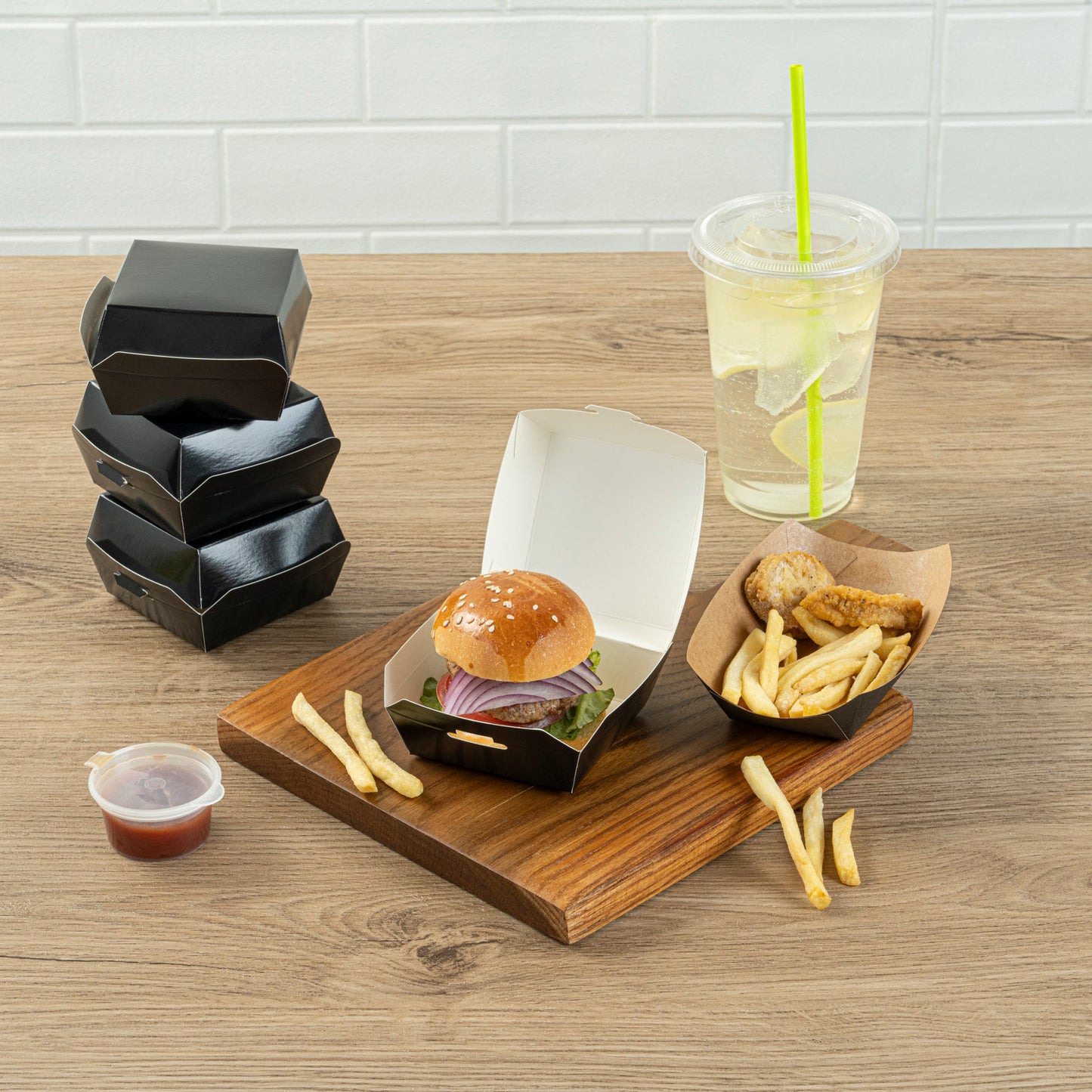 Bio Tek Black Paper Mini Burger Box - 2 3/4" x 2 3/4" x 2" - 100 count box