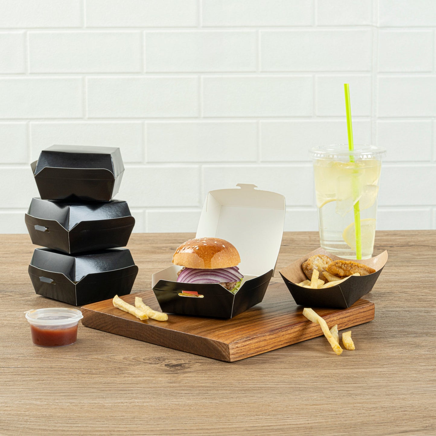 Bio Tek Black Paper Mini Burger Box - 2 3/4" x 2 3/4" x 2" - 100 count box