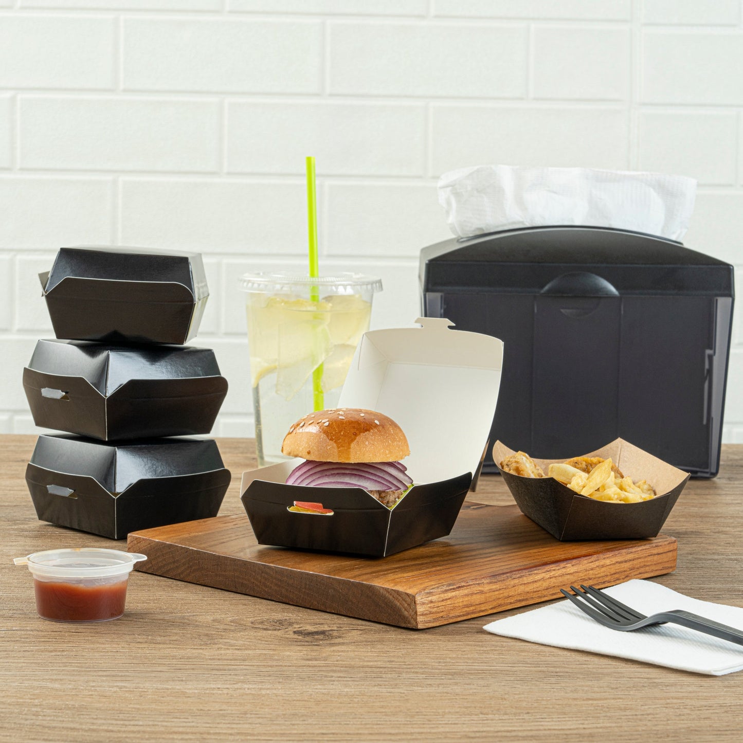 Bio Tek Black Paper Mini Burger Box - 2 3/4" x 2 3/4" x 2" - 100 count box