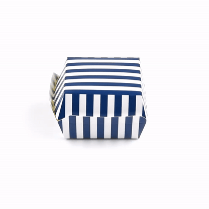 Bio Tek Blue and White Stripe Paper Mini Burger Box - 2 3/4" x 2 3/4" x 2" - 100 count box