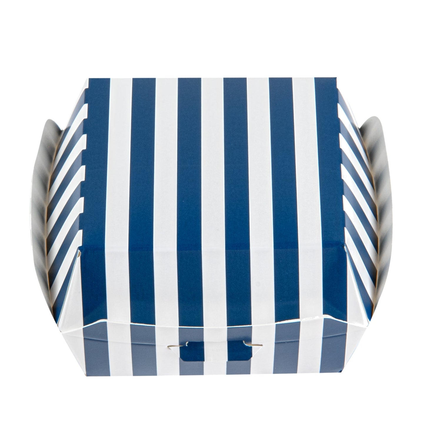 Bio Tek Blue and White Stripe Paper Mini Burger Box - 2 3/4" x 2 3/4" x 2" - 100 count box