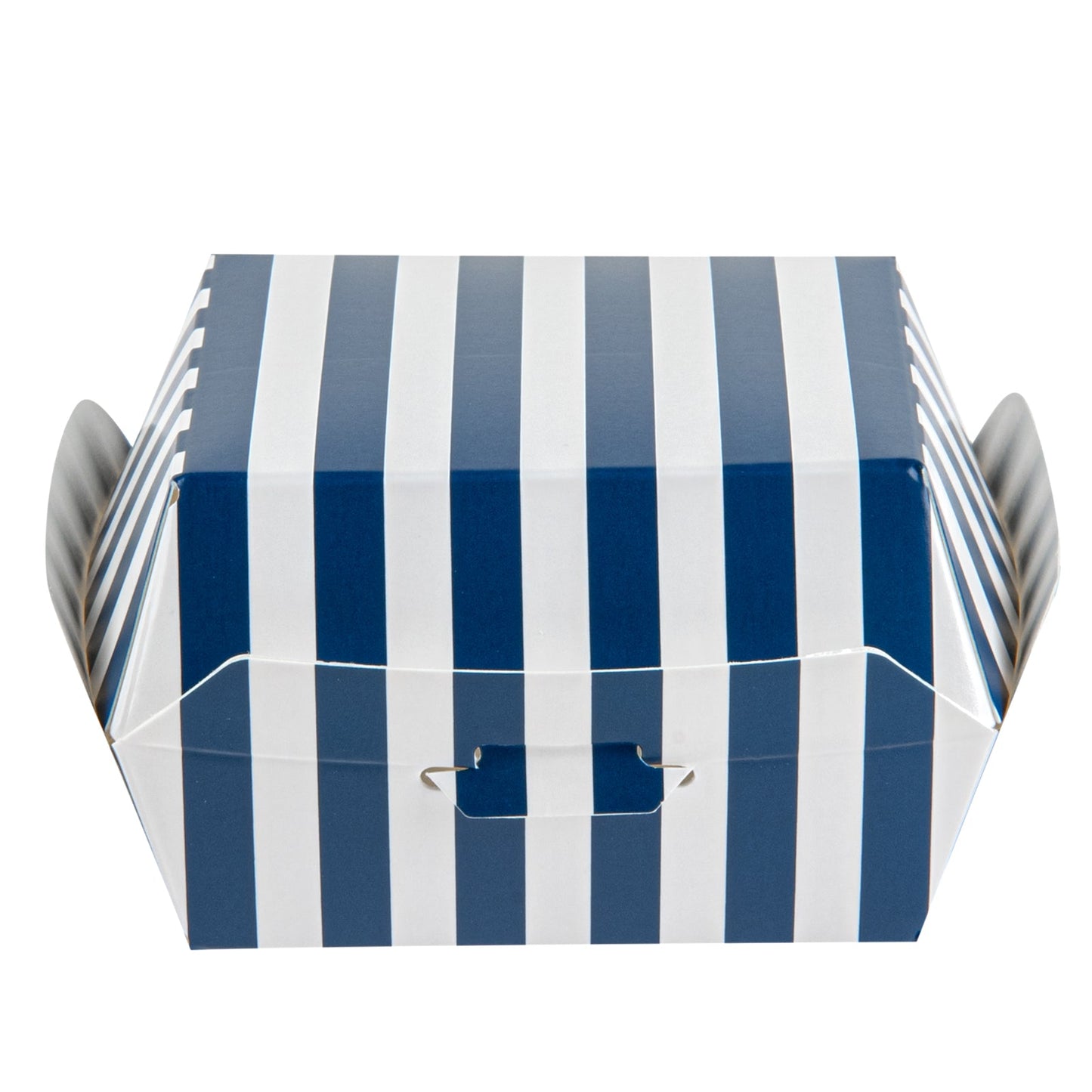 Bio Tek Blue and White Stripe Paper Mini Burger Box - 2 3/4" x 2 3/4" x 2" - 100 count box