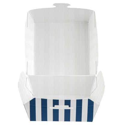 Bio Tek Blue and White Stripe Paper Mini Burger Box - 2 3/4" x 2 3/4" x 2" - 100 count box