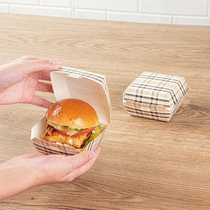 Bio Tek Plaid Paper Mini Burger Box - 2 3/4" x 2 3/4" x 2" - 100 count box