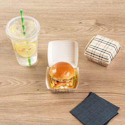 Bio Tek Plaid Paper Mini Burger Box - 2 3/4" x 2 3/4" x 2" - 100 count box