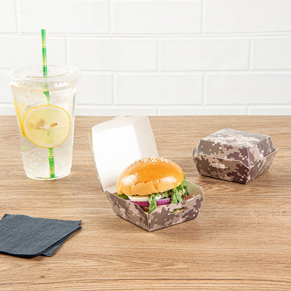 Bio Tek Camouflage Paper Mini Burger Box - 2 3/4" x 2 3/4" x 2" - 100 count box